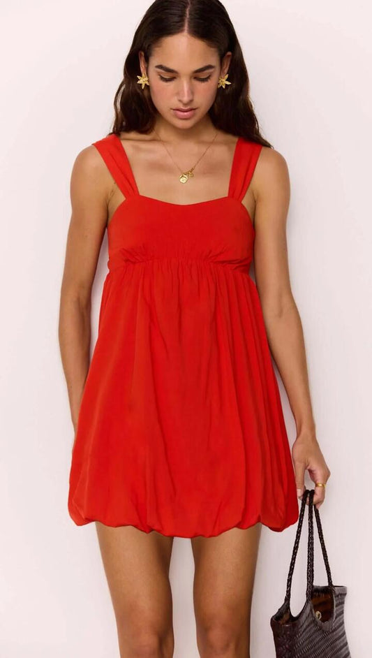 Image of Dresses. Product name - Scarlett Red Bubble Mini Dress in Flame Red colour by brand - MINKPINK