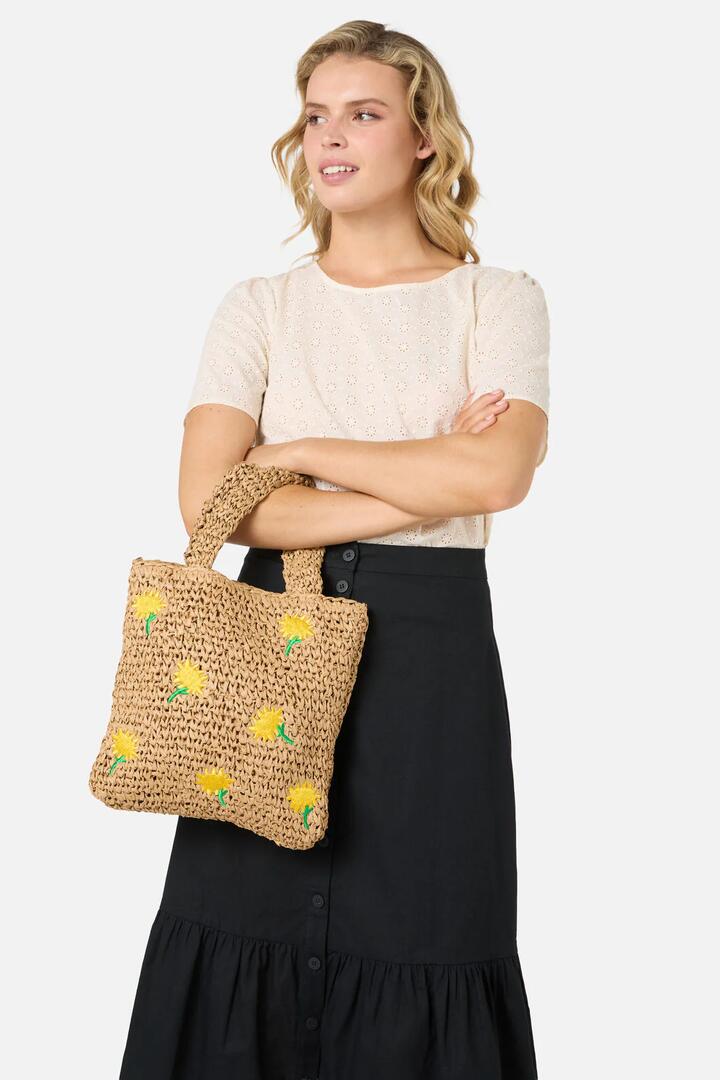 Image of Bags. Productname: Daisy Embroidery Straw Bag in Tan colour by brand - Princess Highway