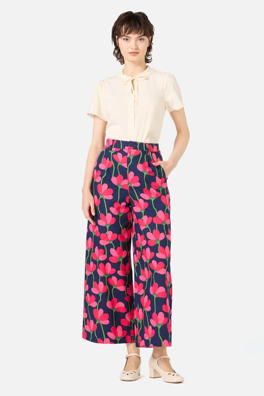 Image of a model wearing Pants. Productname: Lulu Flower Culotte in Navy colour by brand - Princess Highway