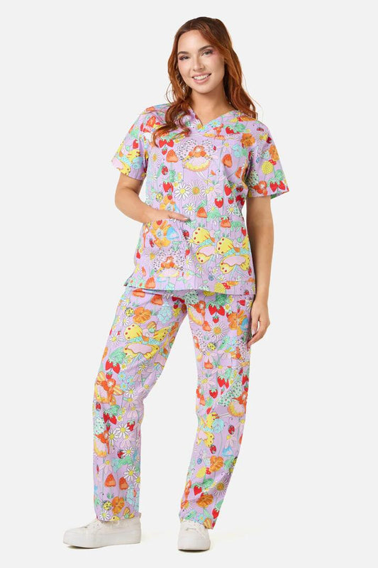 Image of a model wearing Uniforms & Workwear. Productname: Fairy Scrub Set in Lilac colour by brand - Scrubs With Love