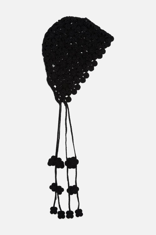 Image of a model wearing Tops. Productname: Knit Summer Bonnet in Black colour by brand - Dangerfield