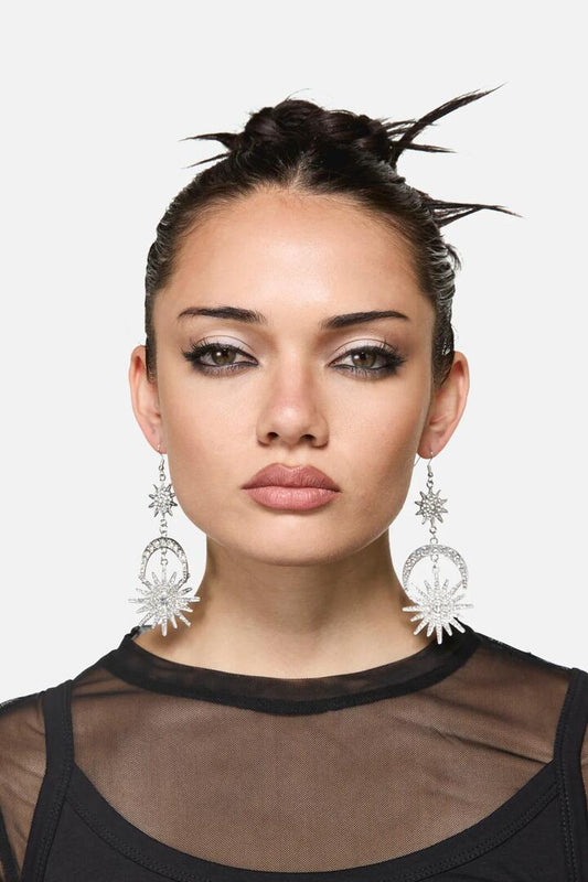 Image of Earrings. Productname: Sparkle Sun Moon Earrings in Silver colour by brand - Dangerfield