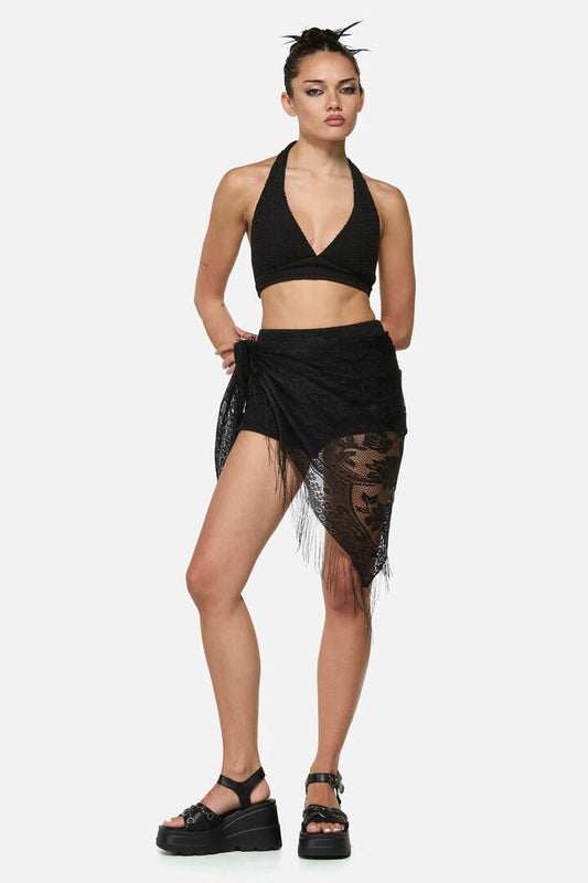 Image of Accessories. Productname: Flower Lightweight Tassel Scarf in Black colour by brand - Dangerfield