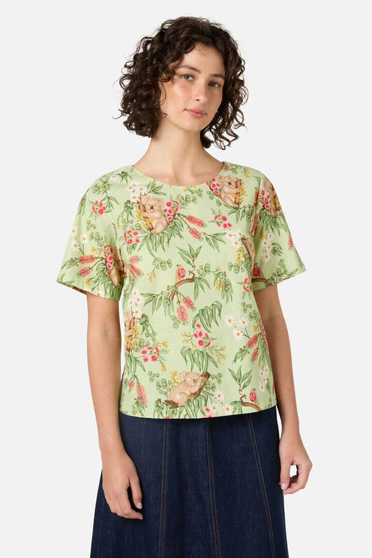 Image of a model wearing Tops. Productname: Koala Short Sleeve Top in Mint colour by brand - Princess Highway