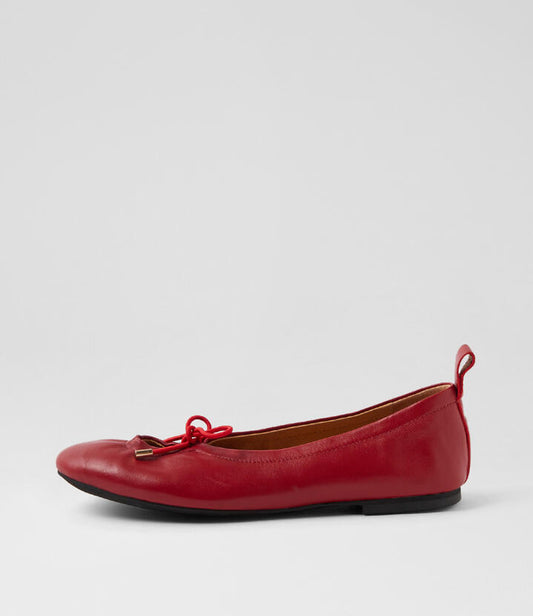Image of Footwear. Productname: Juuliet Deep Red Leather Ballet Flats in DEEP RED colour by brand - MOLLINI
