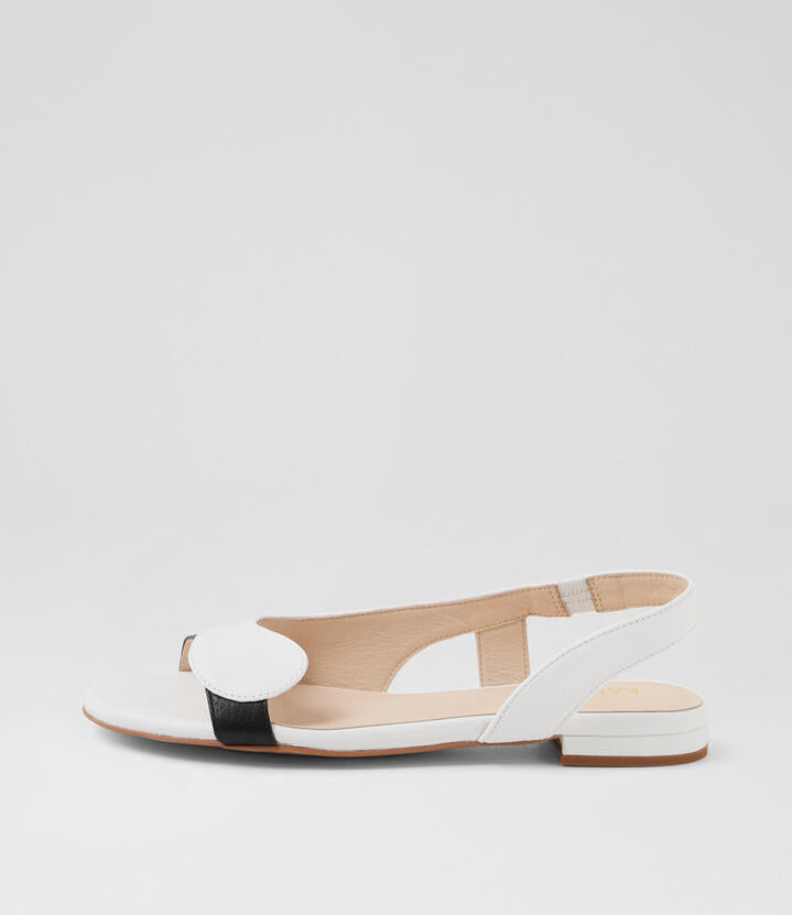 Image of Sandals. Productname: Kinda White Black Leather Sandals in WHITE-BLACK colour by brand - MIDAS