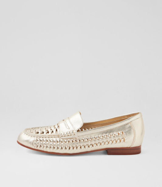 Image of Flats. Productname: Travis Pale Gold Leather Loafers in PALE GOLD colour by brand - MIDAS