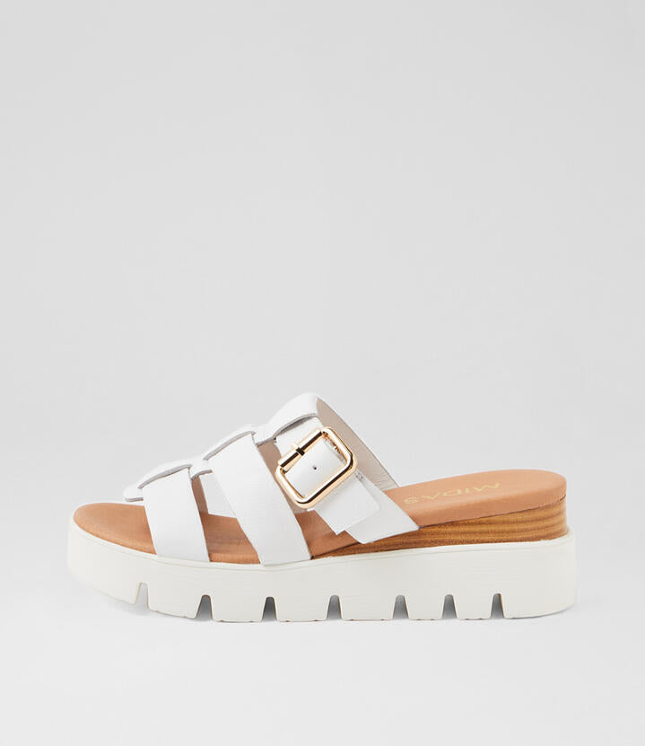 Image of Sandals. Productname: Rhodes White Leather Sandals in WHITE-WHITE SOLE colour by brand - MIDAS