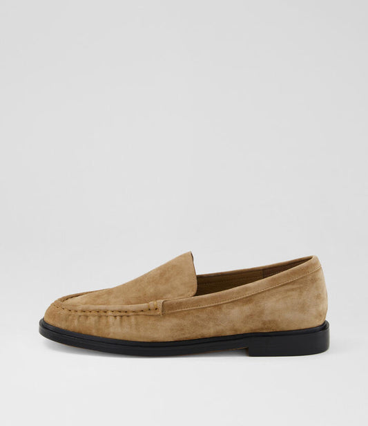 Image of Flats. Product name - Graysse Light Choc Suede Loafers in Lt Choc colour by brand - MIDAS