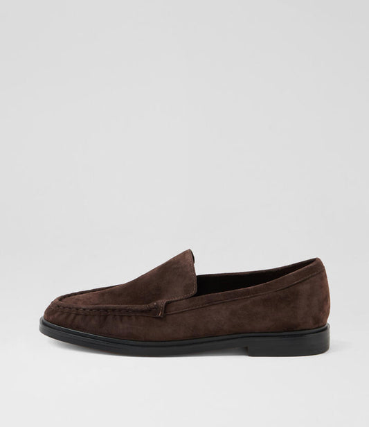 Image of Flats. Product name - Graysse Dark Choc Suede Loafers in Dk Choc colour by brand - MIDAS