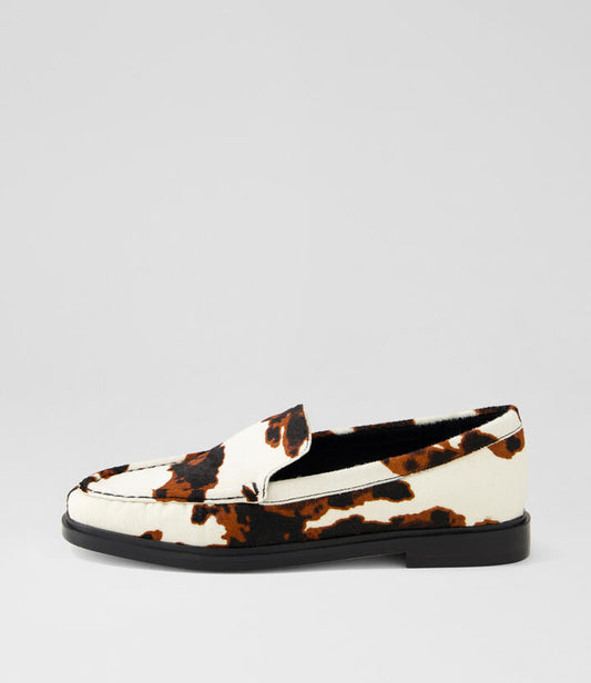 Image of Flats. Product name - Gioia Cow Print Pony Loafers in Cow Print colour by brand - MOLLINI
