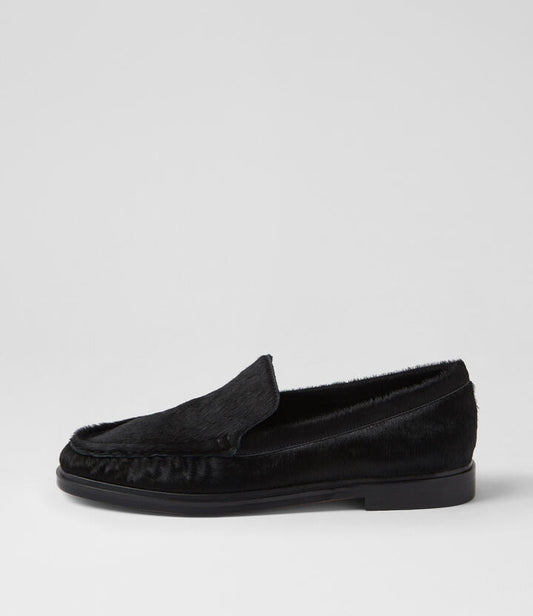 Image of Flats. Product name - Gioia Black Pony Loafers in Black colour by brand - MOLLINI