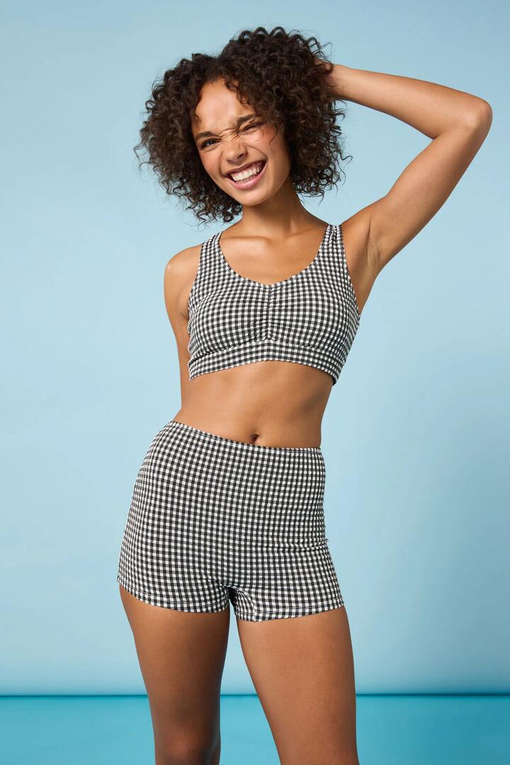 Image of Swimwear. Product name - Checkmate Gingham Bikini Top in Black colour by brand - Gorman