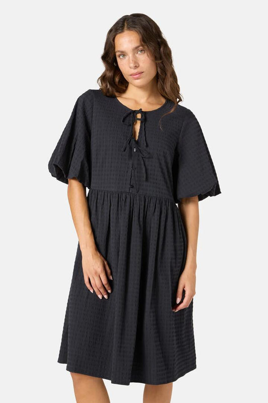 Image of Dresses. Productname: Tie Smock Cotton Dress in Black colour by brand - Gorman
