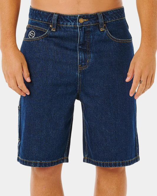 Image of a model wearing Shorts. Product name - Rip Curl Mens Nu Dose Denim Shorts Indigo in Indigo colour by brand - Rip Curl