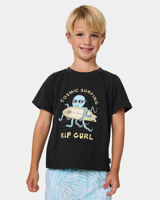 Image of T-Shirts. Product name - Rip Curl Boys 2-7 Cosmic Surfing T-Shirt Washed Black in Washed Black colour by brand - Rip Curl