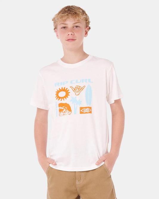 Image of T-Shirts. Product name - Rip Curl Boys 8-16 Island Paradiso Logo T-Shirt Bone in Bone colour by brand - Rip Curl