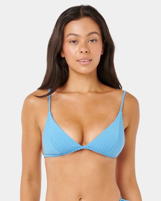Image of Swimwear. Product name - Rip Curl Womens Premium Surf Banded Fixed Tri Bikini Top Azure Blue in Azure Blue colour by brand - Rip Curl