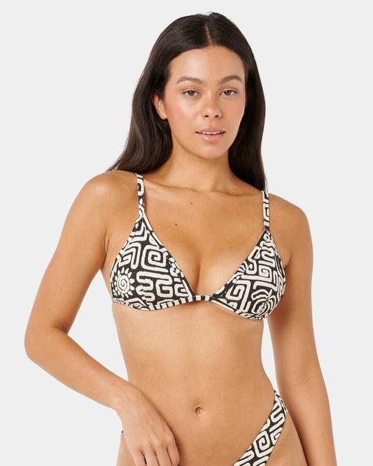 Image of Swimwear. Productname: rip Curl - Womens Sunset Jacquard Fixed Tri Bikini Top - Black - in Black colour by brand - rip Curl
