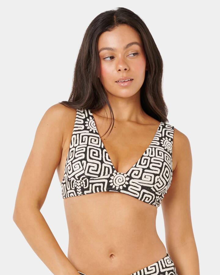Image of Swimwear. Productname: rip Curl - Womens Sunset Jacquard Deep V Bikini Top - Black - in Black colour by brand - rip Curl