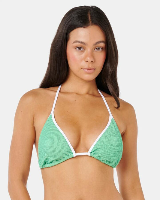 Image of Swimwear. Product name - Rip Curl Womens Luxe Surf D-Dd Sliding Tri Bikini Top Irish Green Solid in Irish Green - Solid colour by brand - Rip Curl