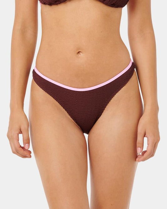 Image of Swimwear. Productname: rip Curl - Womens Luxe Surf High Cheeky Bikini Bottom - Chocolate - in Chocolate colour by brand - rip Curl