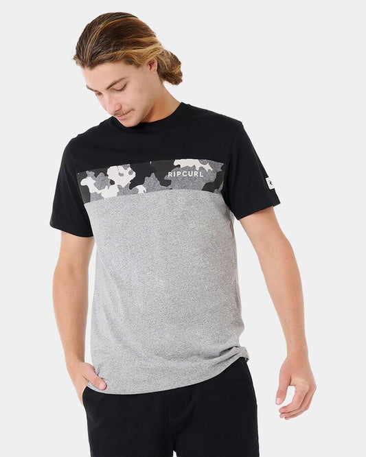 Image of T-Shirts. Product name - Rip Curl Mens Undertow Panel T-Shirt Black/Camo in Black/Camo colour by brand - Rip Curl