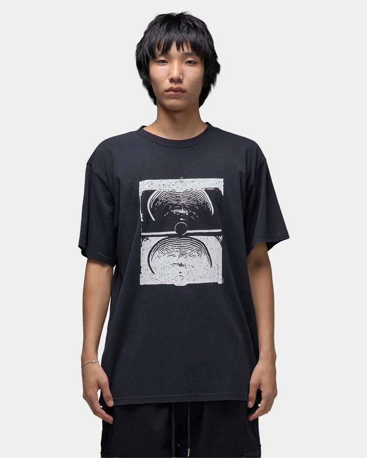 Image of a model wearing Tops. Productname: former Mens Crux Fragment T-Shirt Washed Black - in Washed Black colour by brand - Former