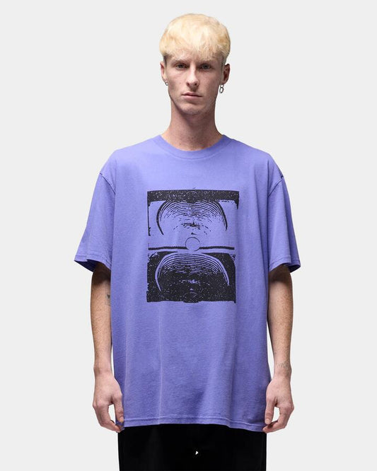 Image of a model wearing Tops. Productname: former Mens Crux Fragment T-Shirt Washed Violet - in Washed Violet colour by brand - Former