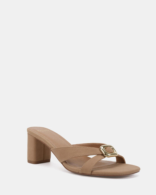 Image of Heels. Productname: Finnegan: Camel - Women's Strappy - Low Heel in Beige colour by brand - Novo
