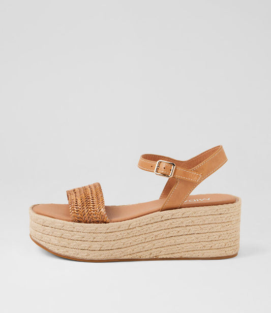 Image of Sandals. Productname: Camelian Natural Tan Woven Leather Sandals in Natural-Tan colour by brand - MIDAS