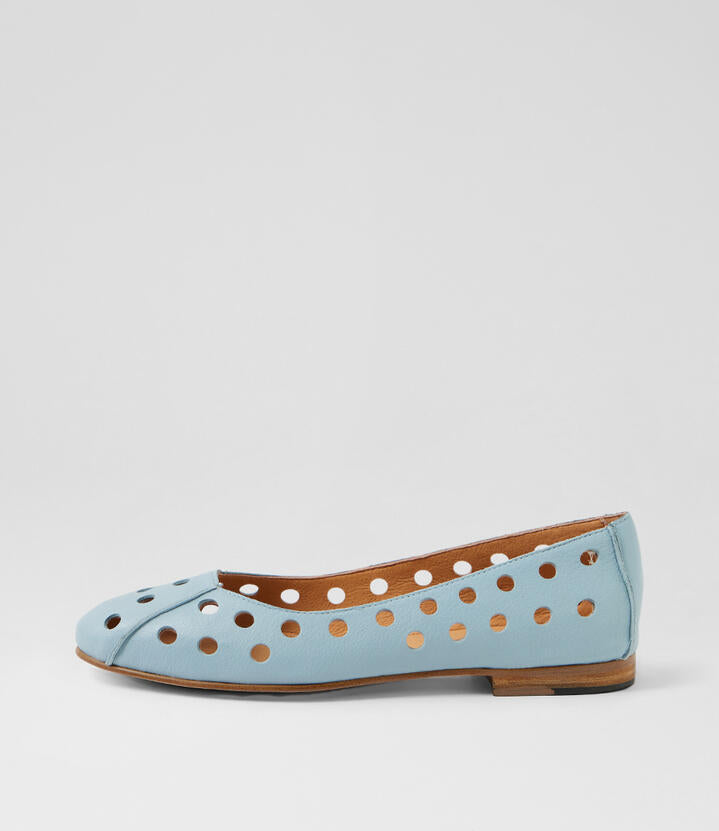 Image of a model wearing Denim. Productname: Ugo Denim Leather Flat Shoes in DENIM colour by brand - MIDAS