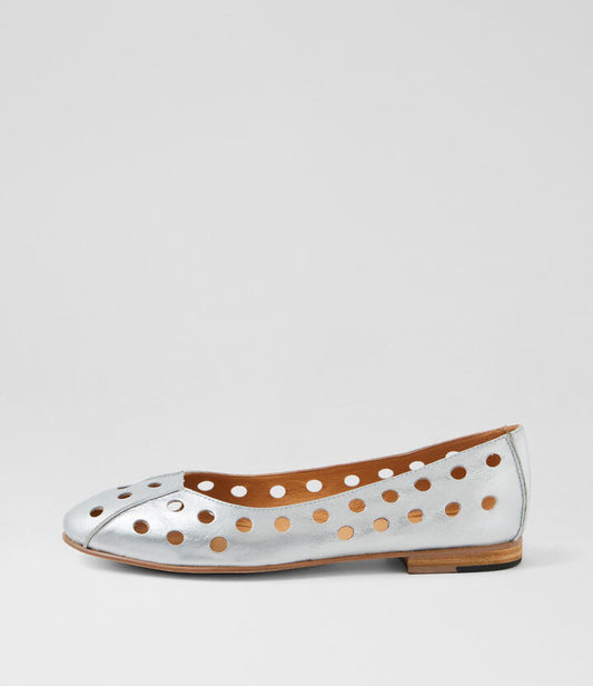 Image of Footwear. Productname: Ugo Matt Silver Leather Flat Shoes in MATT SILVER colour by brand - MIDAS
