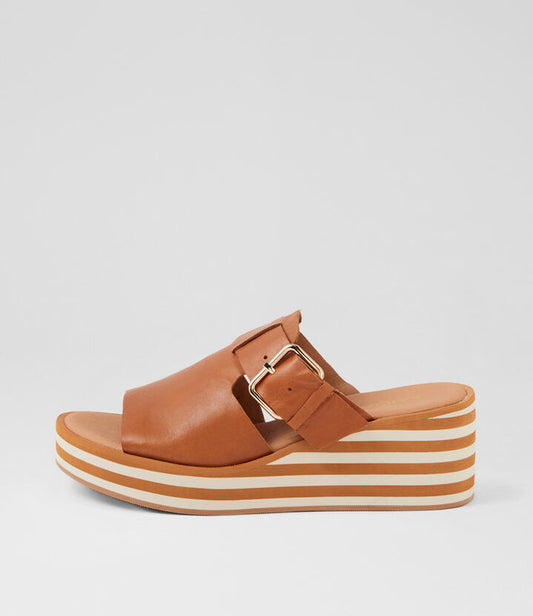 Image of Slippers. Productname: Fizzie Dark Rum Leather Slides in DARK RUM colour by brand - MIDAS