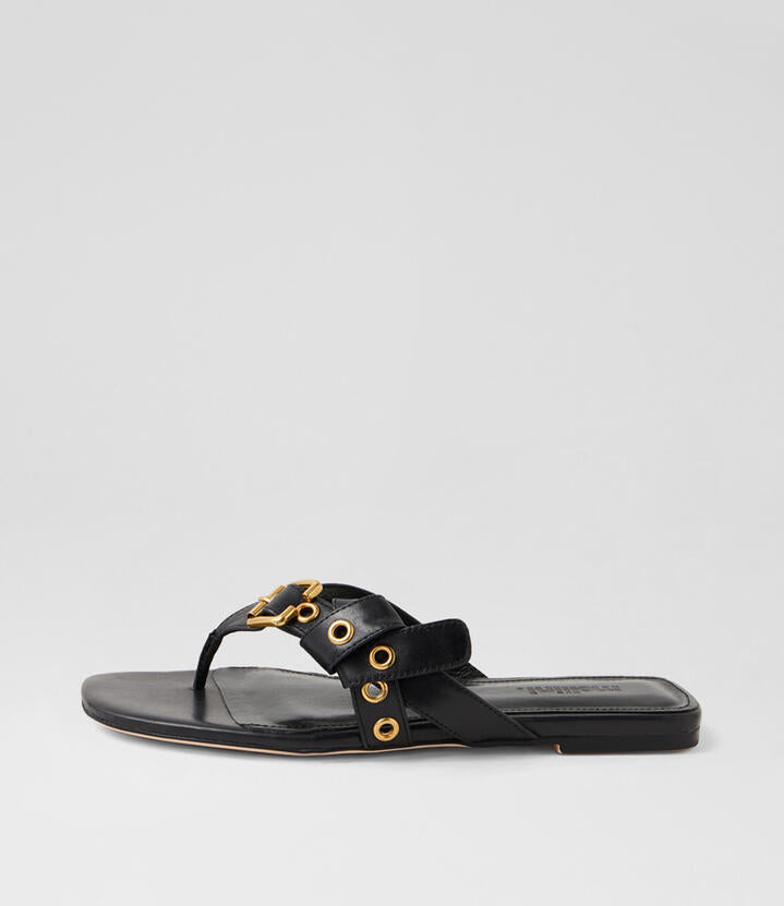 Image of Sandals. Productname: Riese Black Leather Thongs in BLACK colour by brand - MOLLINI