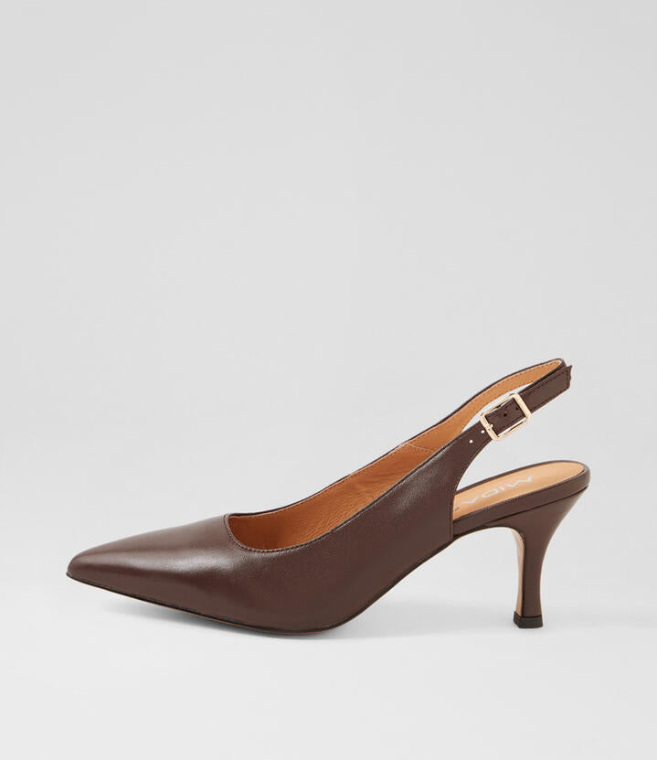 Image of Heels. Productname: Tirama Choc Leather Heels in CHOC colour by brand - MIDAS