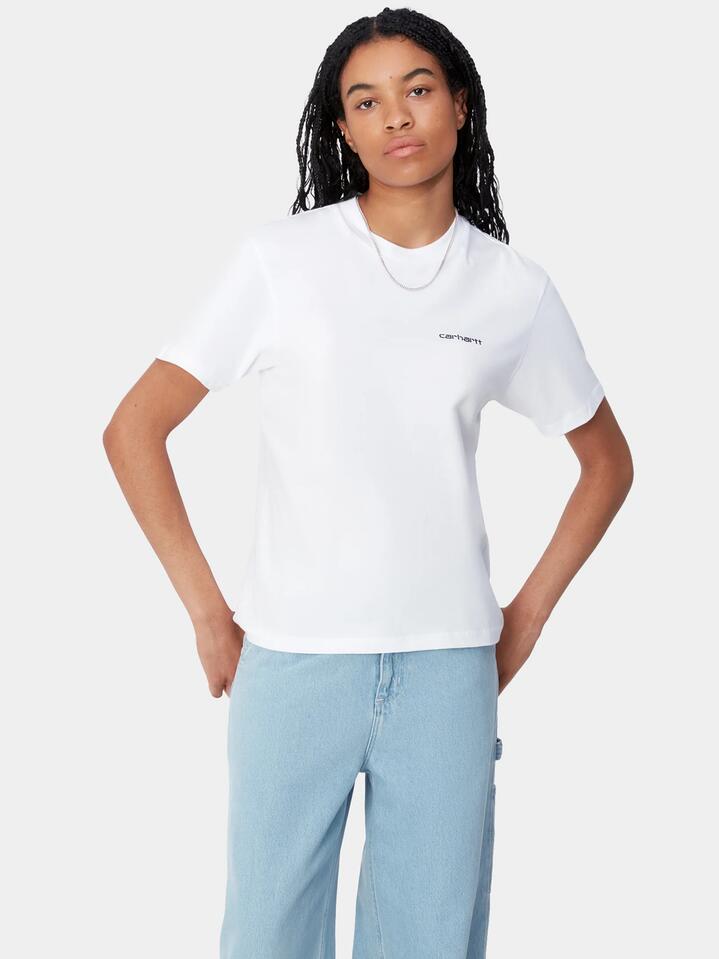 Image of T-Shirts. Productname: Carhartt Wip Script Embroidery T-Shirt in White / Black colour by brand - Carhartt Wip