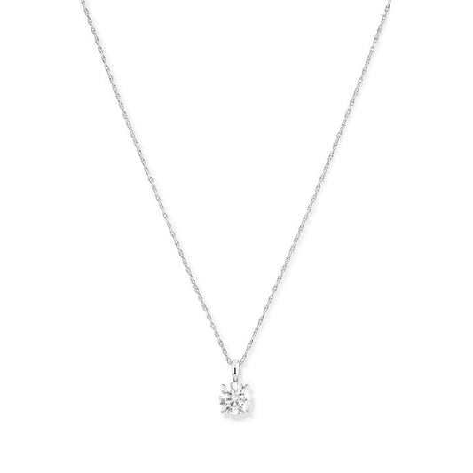 Image of Necklaces. Productname: 45cm Prong Set Solitaire Pendant Necklace with 1.00ct of Laboratory-Grown Diamonds in Sterling Silver in Diamond colour by brand - Bevilles