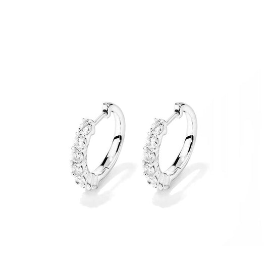 Image of Earrings. Productname: Claw Set Hoop Earrings with 1.00tw of Laboratory-Grown Diamonds in Sterling Silver and Platinum in Diamond colour by brand - Bevilles