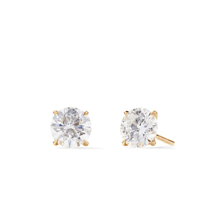 Image of Earrings. Productname: Solitaire Stud Earrings with 3.00tw of Laboratory-Grown Diamonds in 9kt Yellow Gold in Diamond colour by brand - Bevilles