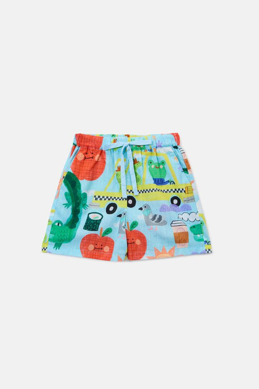 Image of a model wearing Shorts. Product name - Taxi Kids Shorts in Blue colour by brand - Gorman