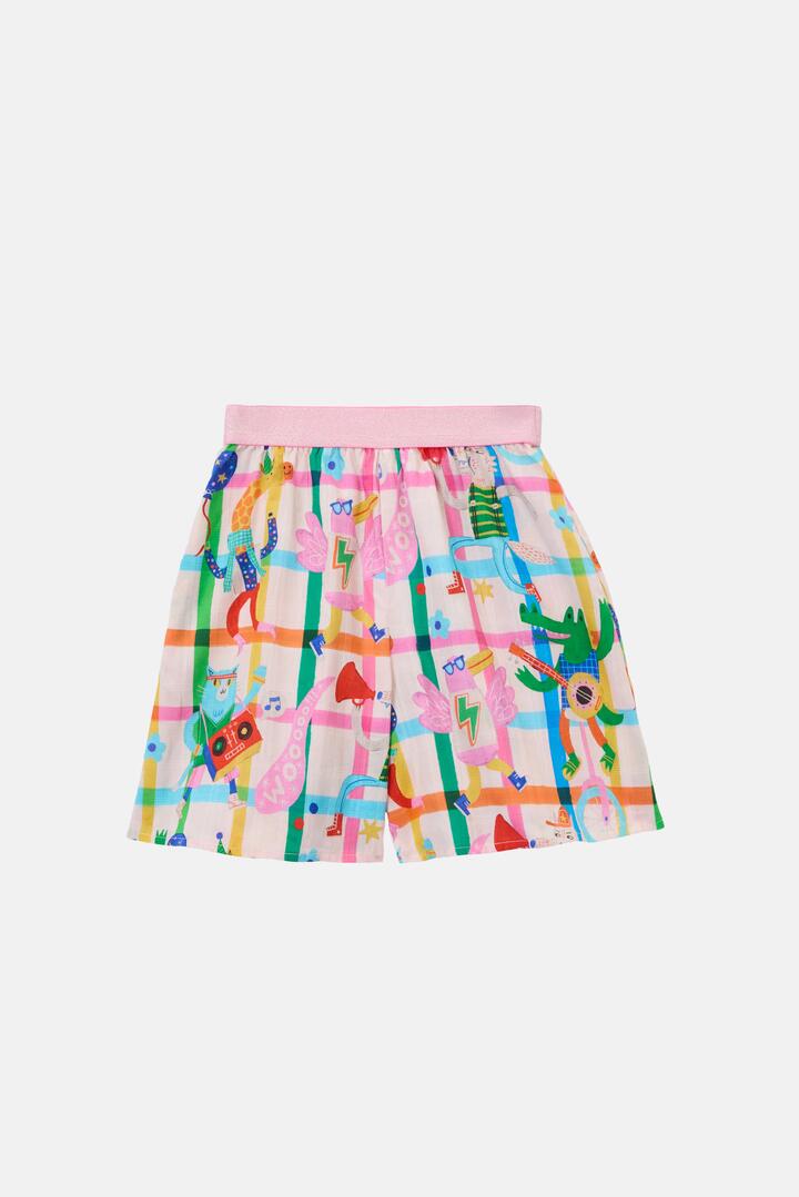 Image of a model wearing Skirts. Product name - Lets Go Check Kids Skort in Multi colour by brand - Gorman