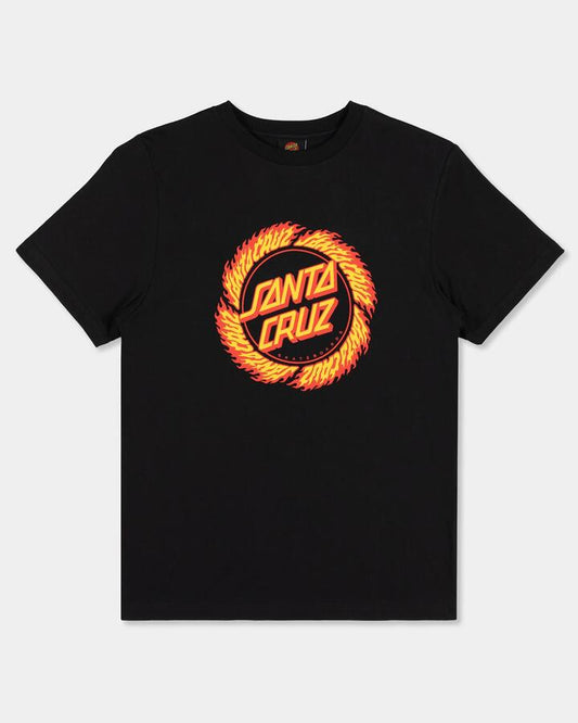 Image of T-Shirts. Product name - Santa Cruz Boys 8-16 Flame Ringed Dot T-Shirt Black in Black colour by brand - Santa Cruz