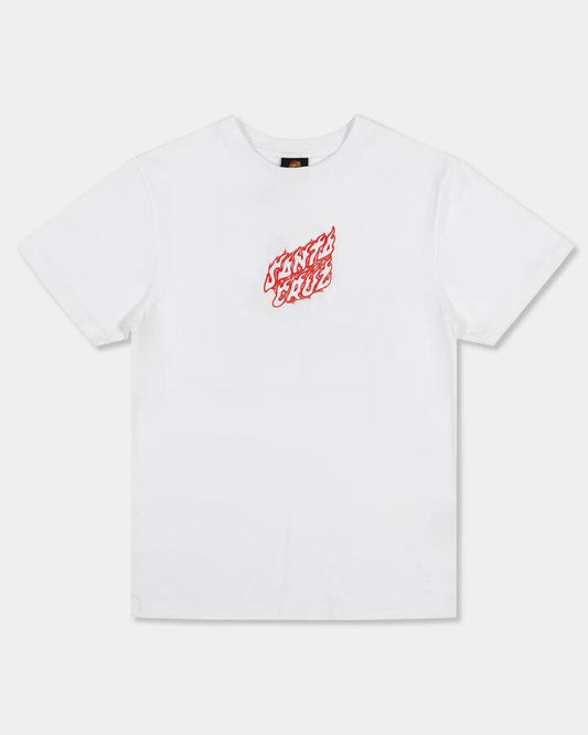 Image of a model wearing Tops. Productname: santa Cruz Boys 8-16 Crossbone Dot Mono T-Shirt White - in White colour by brand - santa Cruz