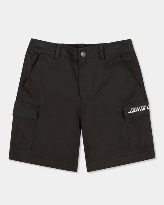 Image of a model wearing Shorts. Productname: santa Cruz Boys 8-16 Single Split Strip Cargo Shorts Onyx - in Onyx colour by brand - santa Cruz