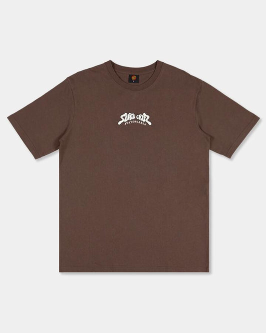 Image of a model wearing Tops. Productname: santa Cruz Mens Winkowski 8Baller T-Shirt Brown - in Brown colour by brand - santa Cruz