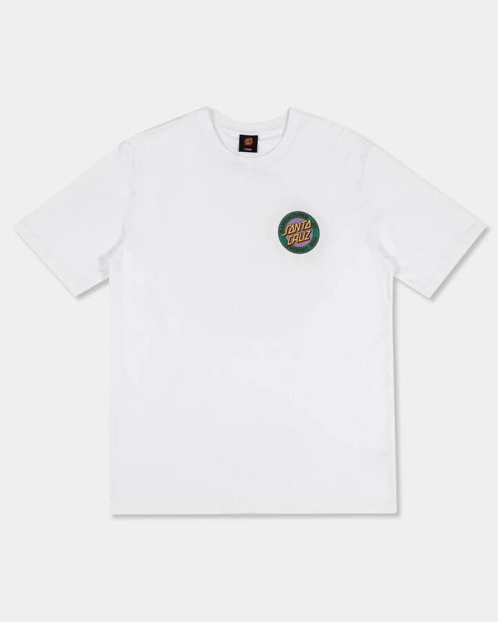 Image of a model wearing Tops. Productname: santa Cruz Mens Ranger Mfg T-Shirt White - in White colour by brand - santa Cruz