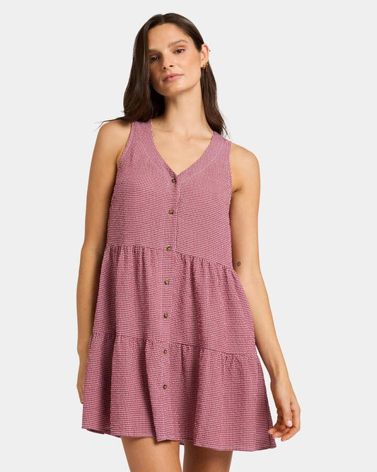 Image of Dresses. Product name - Nunui Womens Trinity Gingham Dress Red in Red colour by brand - Nunui