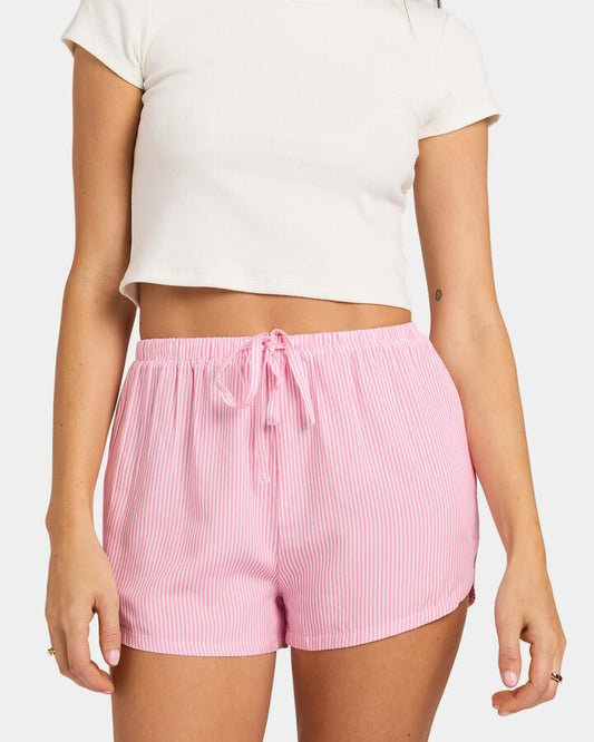 Image of a model wearing Shorts. Productname: Nunui Womens Piper Shorts Pink - in Pink colour by brand - Nunui