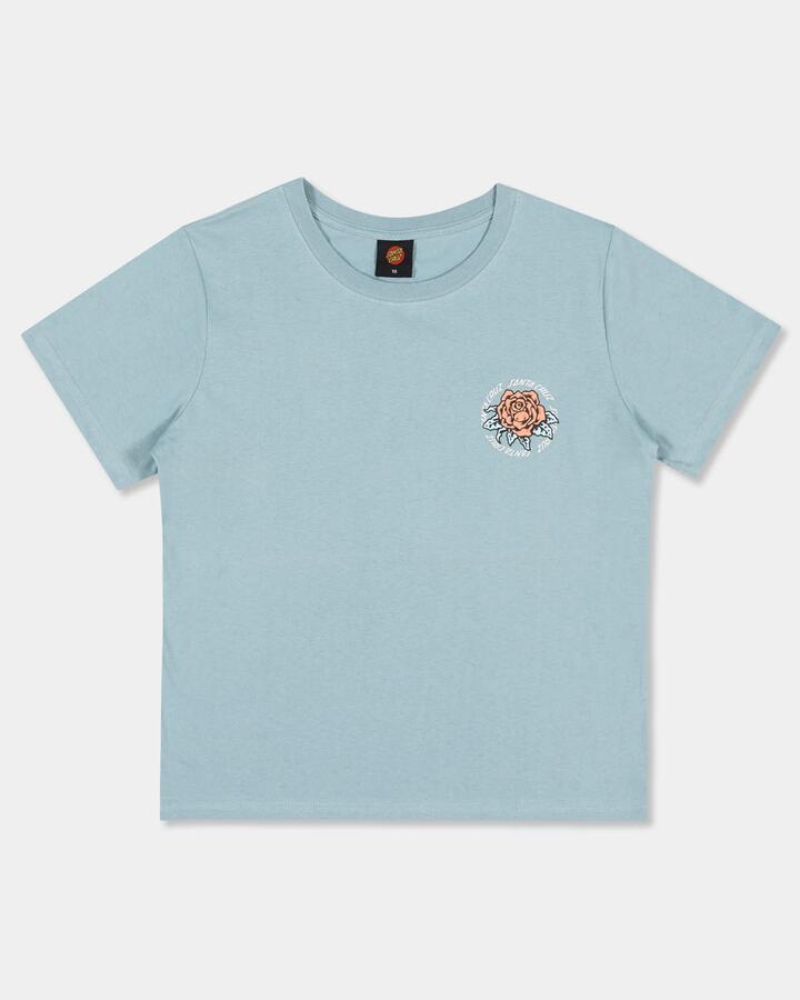 Image of a model wearing Tops. Productname: santa Cruz Girls 6-16 Rosette Tower Ring T-Shirt Vintage Blue - in Vintage Blue colour by brand - santa Cruz